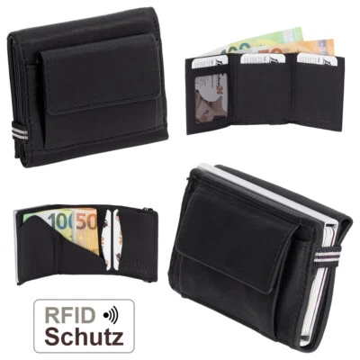 Slim Wallet XL Münzfach & RFID-Schutz Leder Mini Geldbörse Geldbeutel Schwarz - Bild 1 von 4