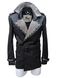 Burberry Leder Trenchcoat S M Medium IT 50 40" Brust Metall Nieten Italy Selten - Bild 1 von 10