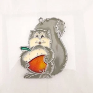Squirrel Acorn Stained Glass Sun Catcher Vintage Fall Halloween Thanksgiving - Picture 1 of 3