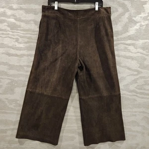 Oscar de la Renta Vintage SZ 12 Brown Wide Leg Faux Suede Lined Union Made Capri - Picture 1 of 17