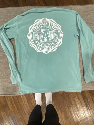 Comfort Colors Women’s Long Sleeve T-shirt Arkansas State red Wolves Teal Medium - Image 1 of 4