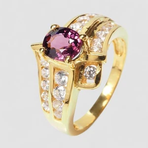 Burma Pink Purple Spinel 925 Sterling Silver 24K Gold Plated Rings Size 5.75 - Picture 1 of 9