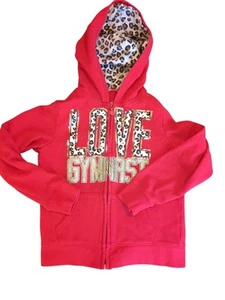 Justice Girls 'Love Gymnast' Size 6 Red Full Zip Hoodie Animal Print - Picture 1 of 7