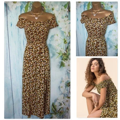 ROMAN DRESS SIZE 18, Shirred Ditsy Floral Bardot On/off shoulder Midi Maxi - Imagem 1 de 4