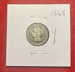 1868 Three 3 Cent Nickel Piece 3C US Antique Type Coin - Picture 1 of 2