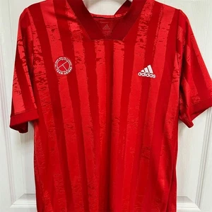 Adidas Kids Tennis T-Shirt Red Stripe Size 14-16 AeroReady Athletic - Picture 1 of 8