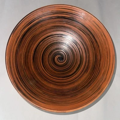 Vintage Studio Art Pottery MCM Bowl Black & Orange Swirl Signed UTE 9.75” - Image 1 of 4