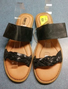 Women's Born Black Cherita Braided Strap Leather Sandal Slip On Size 9 - Picture 1 of 6