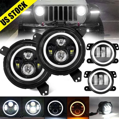 Combo faróis de LED luzes de neblina DOT para Jeep Wrangler JL JLU Gladiator 2018-2025 - Imagem 1 de 4