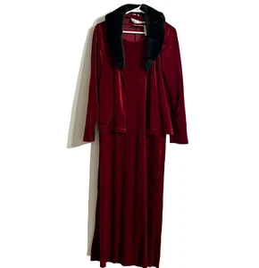 NWT Vtg Kathie Lee Velour Long Dress Red Plus Size Sleeveless Jacket Large 12/14 - Picture 1 of 12