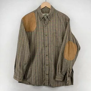 BOYT HARNESS Shirt Men L Check Shooting Quilted Suede Shoulder Elbow Patch Brown - Picture 1 of 13