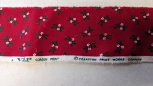 Fabric Scrap Piece VIP Cranston Print Works Red w/Holly and Red w/Bugle 3"X8'12" - Picture 1 of 4