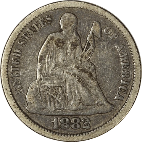1882 Liberty Seated Dime 10c, Raw Ungraded Coin Cover