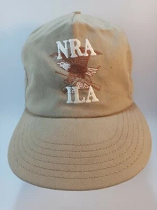 Vintage Strap Back Tan Logo Eagle  NRA ILA Hat Gun Rifle Made in USA  - Picture 1 of 4