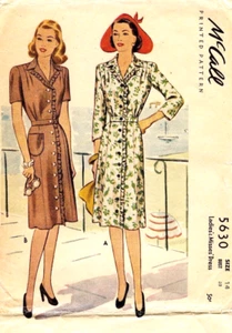 1940's McCall Misses' Dress Pattern 5630 Size 14 UNCUT - Picture 1 of 2