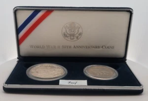 1991-1995 WWII 50th Anniversary Two Coin .900 Silver Proof Commemorative Set - Picture 1 of 22