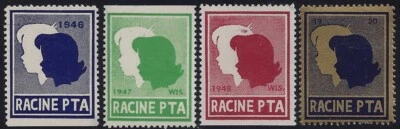 1946-1948/1950 4 Diff Racine WI. PTA Cinderella Poster Stamps W/Error MLH/NH - Image 1 of 2