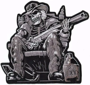 Shotgun Skull Drunk Cowboy Embroidered Jacket Back Patch |IRON ON OR SEW 9.0 " - Picture 1 of 1