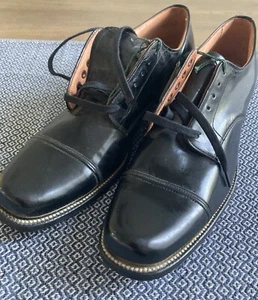 Vintage Mens Young Men Boys Black Blucher Ox Kangaroo Leather Shoes Size 6.5  - Picture 1 of 9