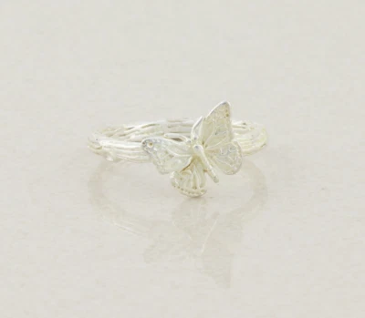 Sterling Silver Textured Butterfly Ring Size 8 1/4 - Image 1 of 4