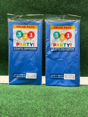 2 - 321 Fiesta! Pack de 3 manteles de plástico 54" x 108" azul real Foto 1 de 4