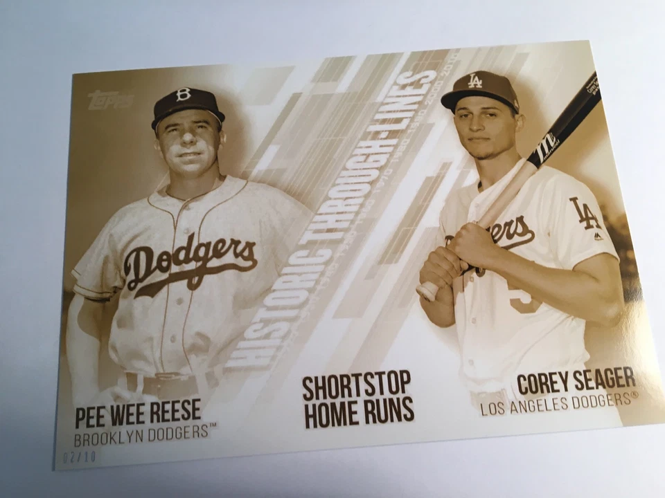 2019 Topps Historic Through Lines 5x7 Pee Wee Reese Corey Seager HTL44 02/10 - Image 1 of 1