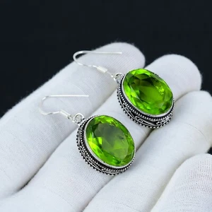 Peridot Gemstone Handmade 925 Sterling Silver Earrings August Birthstone  - Picture 1 of 4