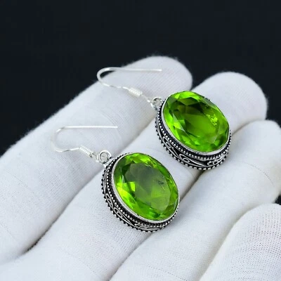Peridot Gemstone Handmade 925 Sterling Silver Earrings August Birthstone  - Image 1 of 4