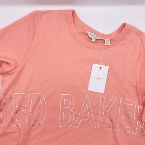 Ted Baker Malom Branded Foil Cotton T-Shirt Dusky Pink Womens Choose Size 3 or 4 - Picture 1 of 10