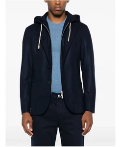 Eleventy Men's Navy Hooded Buttoned Blazer - Picture 1 of 18