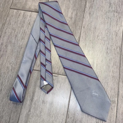 Vtg 60s 70s Mens Tie Necktie Polyester Midcentury Striped Gray John Weitz Disco - Image 1 of 4