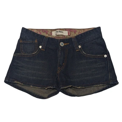 Vintage Y2K Levi's 504 Slouch Low Rise Micro Mini Jean Shorts 5 Blue Denim Booty - Image 1 of 4