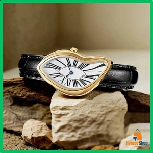 ✅ Montre Homme Crash Dorée Saphir Quartz Bracelet Cuir Design Original - Imagen 1 de 10