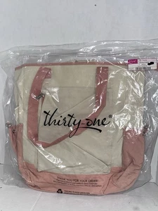 THIRTY ONE Take Two Tote Backpack Diaper Bag Cream Peach Zipper Large 16”x16”x6” - Picture 1 of 3