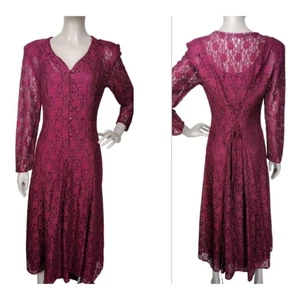 Vintage 90s Gothic Vampy Lace Corset Burgundy Boho Maxi Dress All That Jazz - Bild 1 von 11