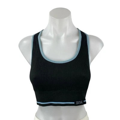 Sutiã esportivo Soul preto sem mangas com nervuras elástico racerback regata tamanho M - Imagem 1 de 3