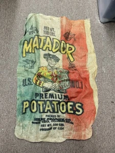 Vintage Potato Sack MATADOR Gunny Sack Burlap Bullfighter Farmhouse - Picture 1 of 9