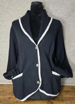 Chaqueta de punto náutico Chaps Ralph Lauren 3 botones negra con ribete crema talla XL Foto 1 de 4