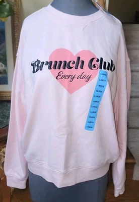 WILDFOX 100% ALGODÓN ROSA MANGA LARGA JERSEY SUDADERA NEGRO BRUNCH GRÁFICO L Foto 1 de 4