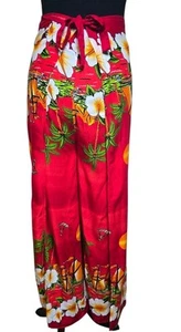 Aloha Balik Vintage Red Wrap Around Palazzo Hawaiian Pants Womens M/L - Picture 1 of 12
