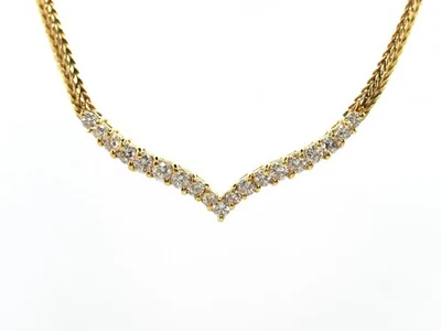 0.86 Ct V Shaped Natural Diamond Necklace 14 Kt Yellow Gold - Image 1 of 4