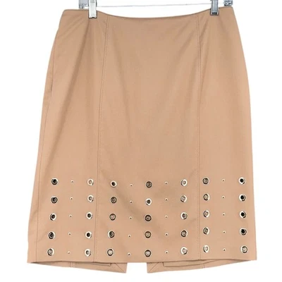 Falda Casa Blanca Mercado Negro Talla 10 Beige Lápiz Ojales Tachonados Carrera Foto 1 de 4