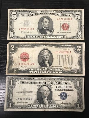 RARE Lot 1935-1957 $1 Blue Seal Silver Certificate 1928-1963 $2 $5 Red Seal Note - Image 1 of 4