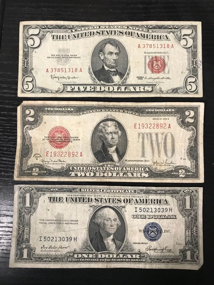 RARE Lot 1935-1957 $1 Blue Seal Silver Certificate 1928-1963 $2 $5 Red Seal Note - Image 1 of 4