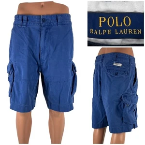 Polo Ralph Lauren Mens 37 (actual) Cargo Shorts Faded Finish Distressed Blue EUC - Picture 1 of 10