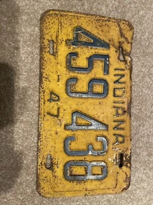 NICE 1947 Indiana License Plate Tag 459 438 - Picture 1 of 2
