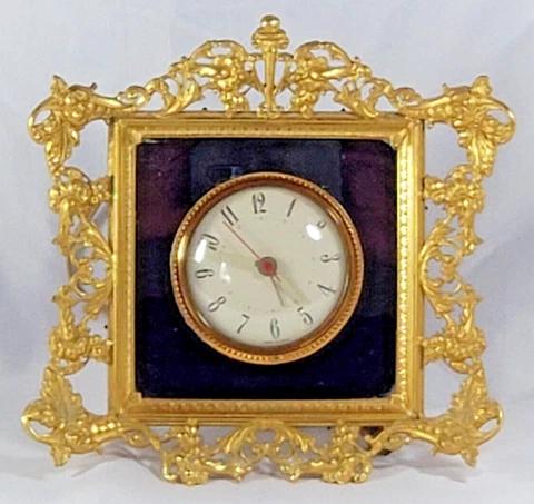 1950's Vintage Electric Gold Table Clock  Ormolu  Mirrored Cover