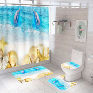 Sea Creature Shower Curtain Bathroom Rug Non-slip Floor Mat Toilet Seat Cover