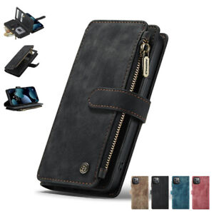 For iPhone 13 12 11 Pro Max XS XR 7 8 Leather Zipper Wallet Card Slot Case Cover