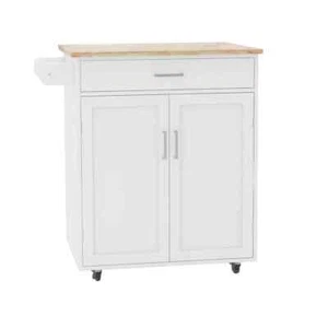 32.68 in. White Wood Kitchen Cart with Adjustable Shelves and Towel Rack - Picture 1 of 8